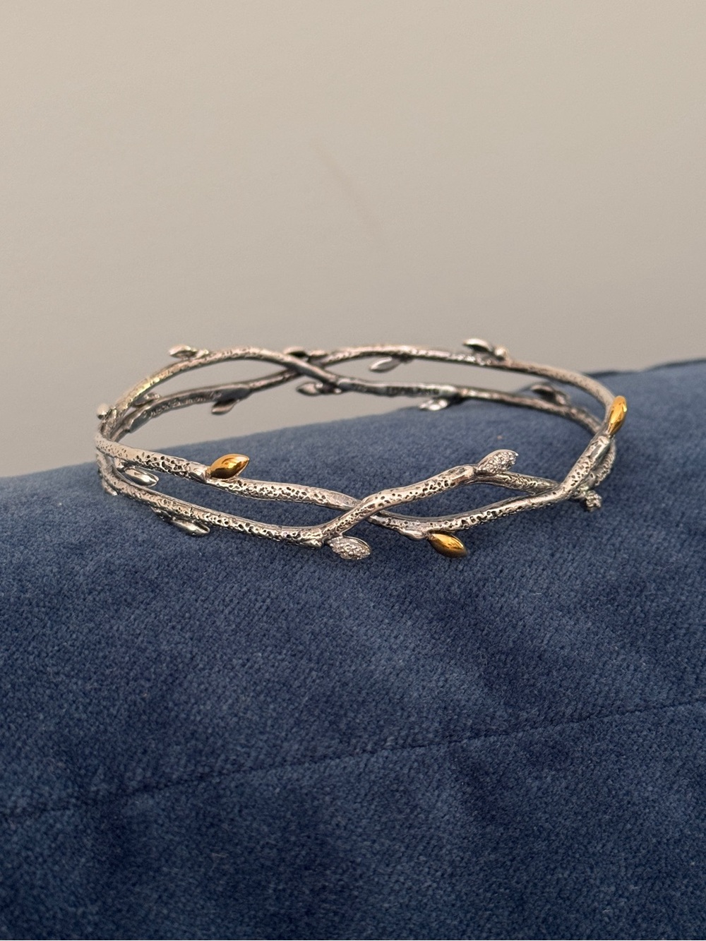 Stephen Dweck Diamonds Fortuna 
Two Tone Sterling Silver  Branch Bangle Bracelet